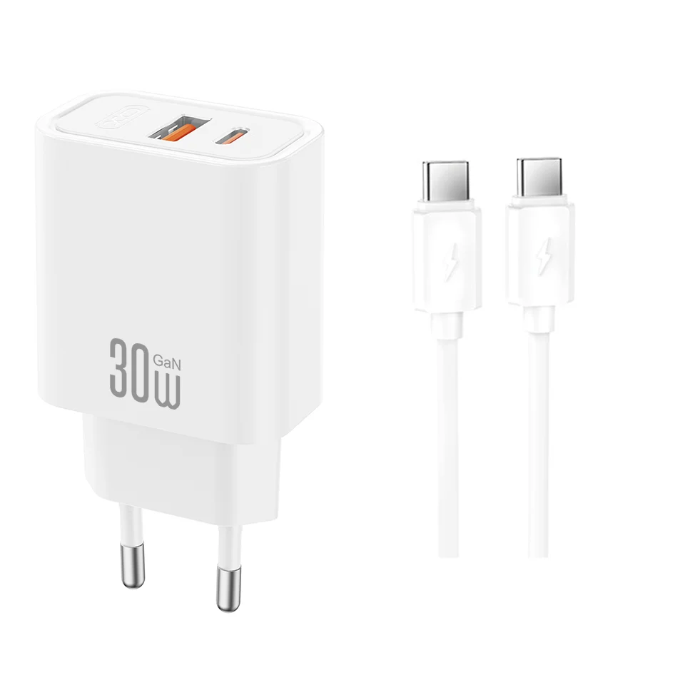 Caricatore da Rete con Cavo USB-C XO Design CE42, 30W, 3A, 1 x USB-A - 1 x USB-C, Bianco — 1