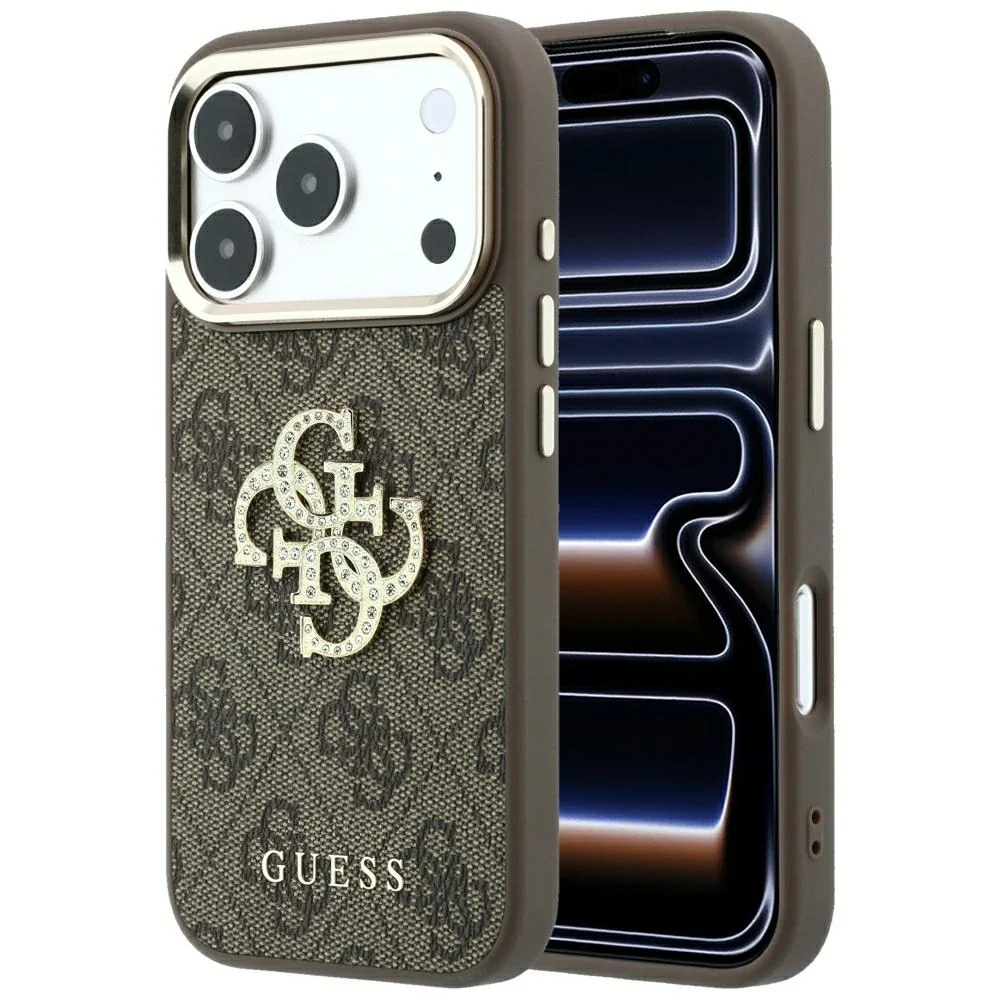 Custodia per Apple iPhone 18 Pro Max / 17 Pro Max, Guess, 4G Big Strass Logo, Marrone — 1