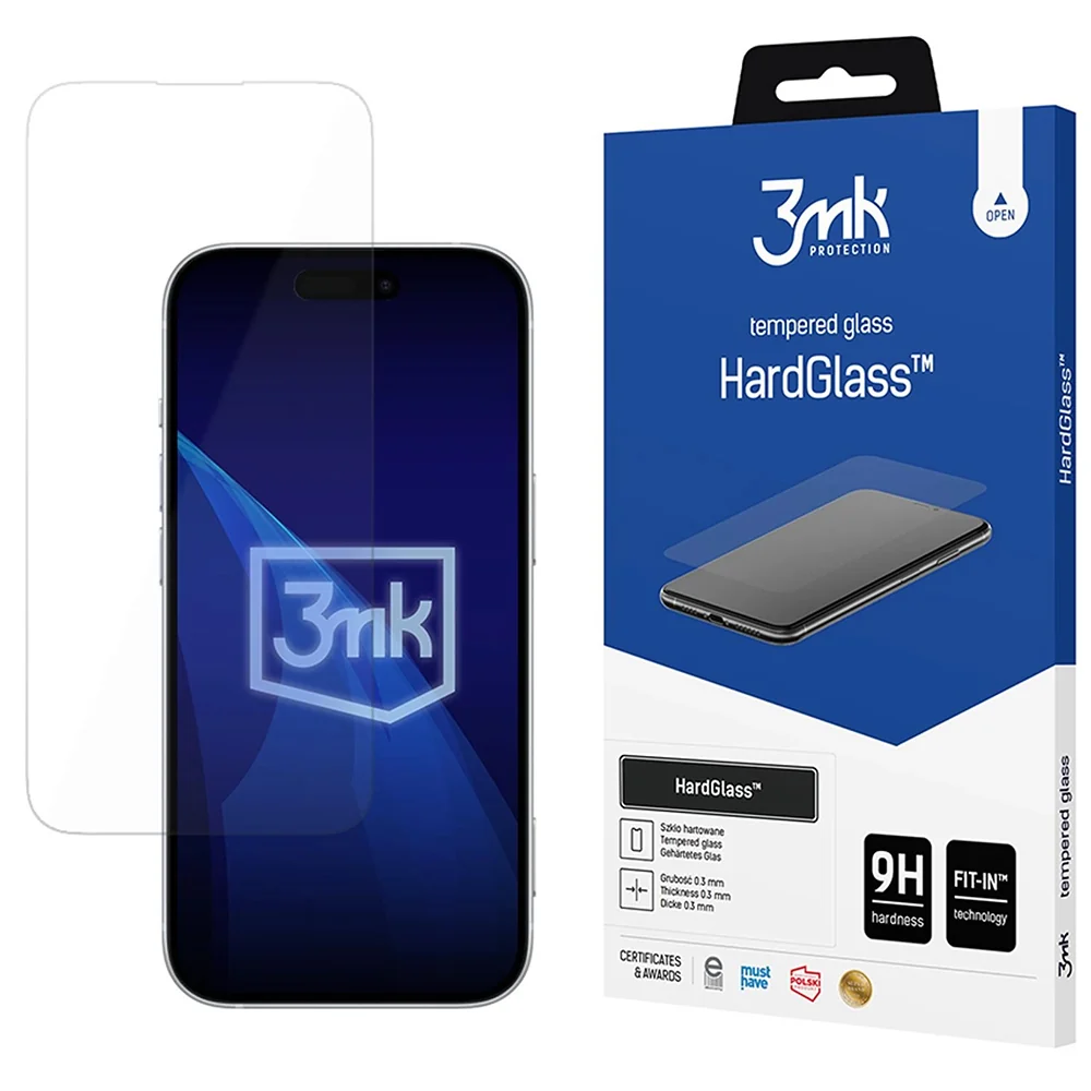 Pellicola protettiva per schermo 3MK HardGlass per Apple iPhone 18 Pro / 17 Pro / 17 / 16 Pro, Vetro temperato, Full Glue — 1
