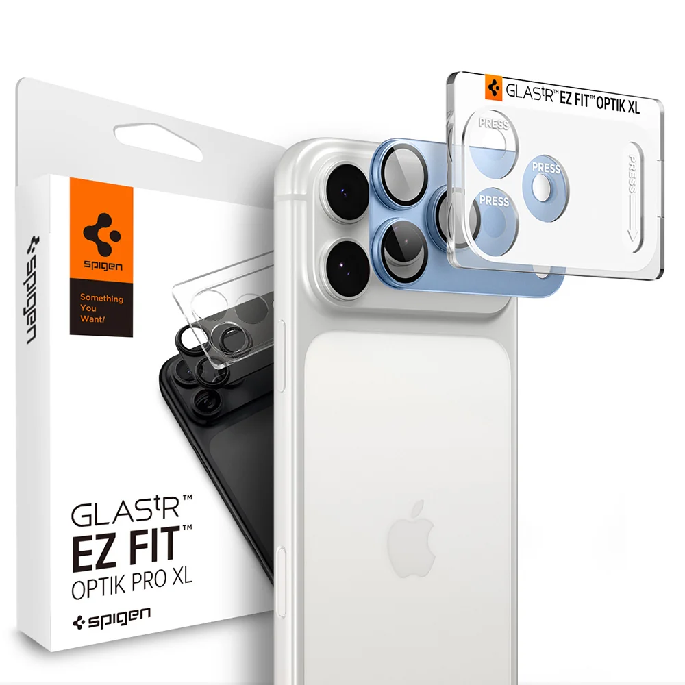 Pellicola protettiva per fotocamera posteriore Spigen GlastR EZ FIT Optik Pro XL per Apple iPhone 18 Pro Max, vetro temperato, blu AGL12041 — 1
