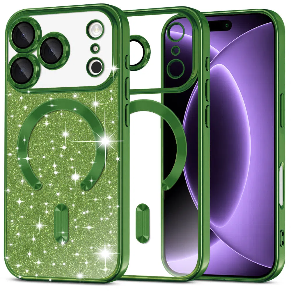 Custodia MagSafe per Apple iPhone 18 Pro / 17 Pro, Techsuit, Luxury Glitter, Verde Scuro — 1