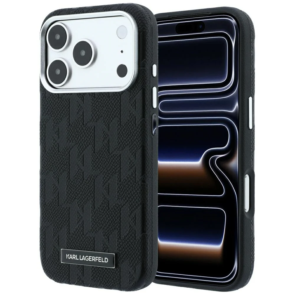 Custodia MagSafe per Apple iPhone 18 Pro Max / 17 Pro Max, Karl Lagerfeld, Logo in resina monocromatica granulata, Nera — 1