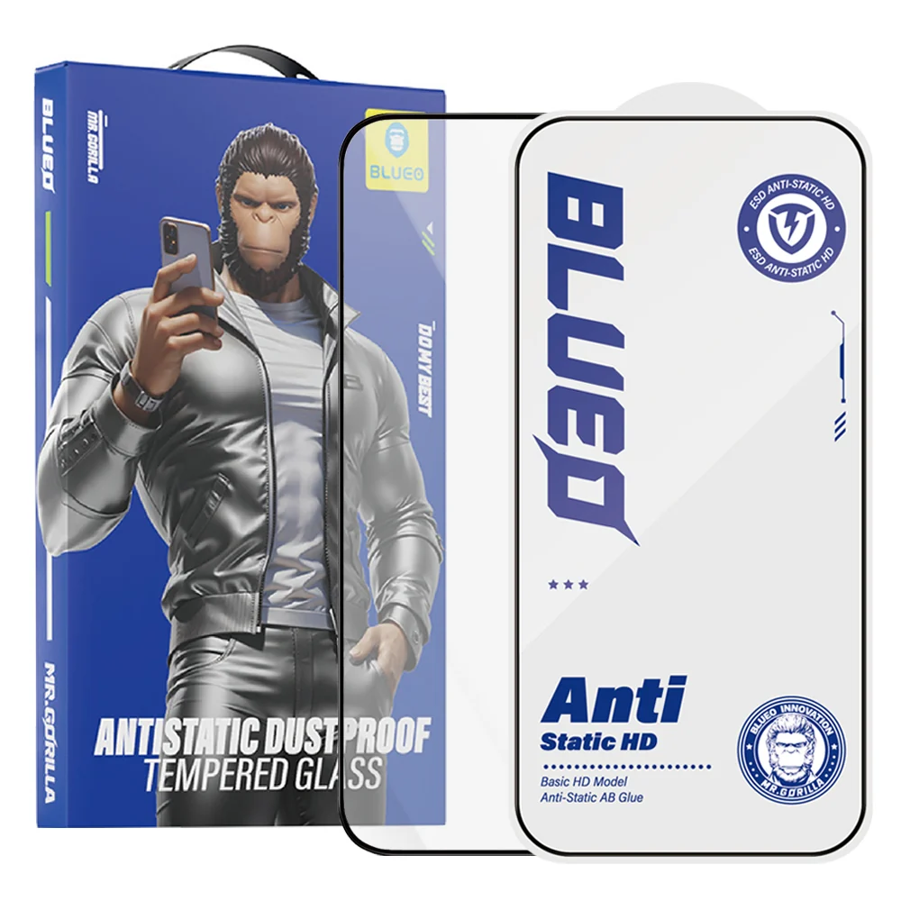 Pellicola protettiva per schermo Blueo Anti-Static HD per Apple iPhone 18 Pro Max / 17 Pro Max / 16 Pro Max, Vetro temperato, Full Glue, Nero — 1