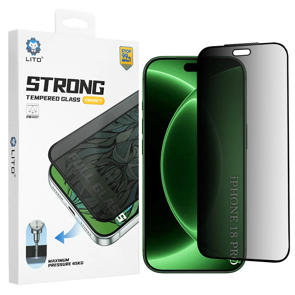 Pellicola protettiva per schermo Privacy Lito D+ Max Strong per Apple iPhone 18 Pro, Vetro temperato, Full Glue — 1