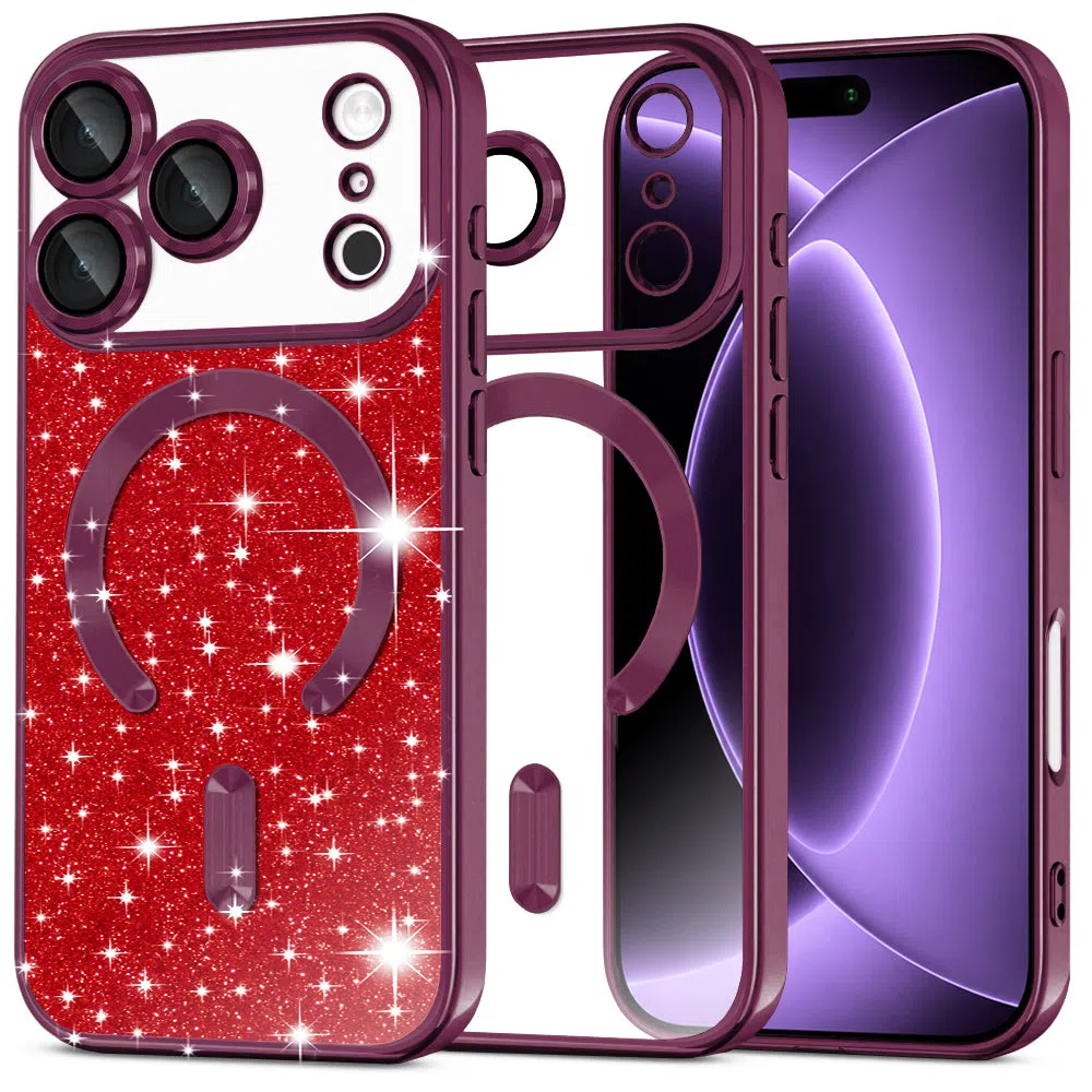 Custodia MagSafe per Apple iPhone 18 Pro / 17 Pro, Techsuit, Luxury Glitter, Bordeaux Scuro — 1