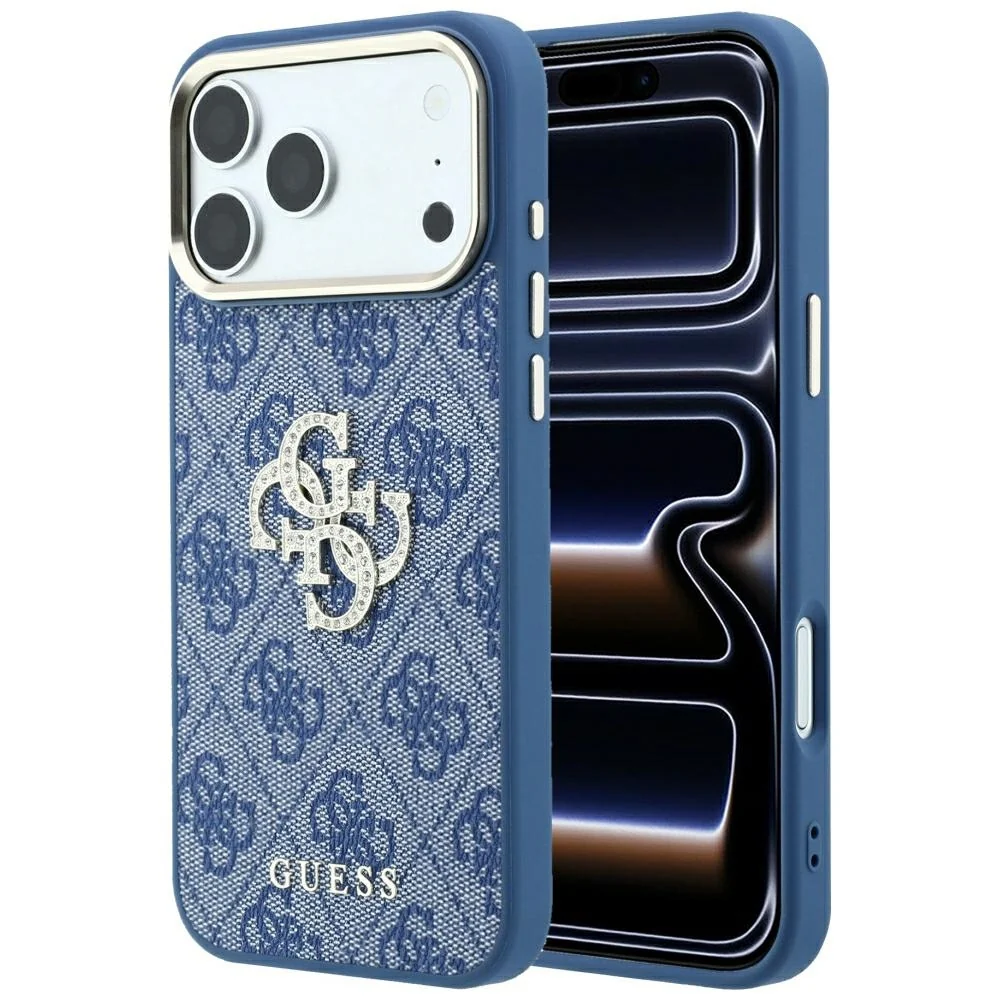 Custodia per Apple iPhone 18 Pro Max / 17 Pro Max, Guess, 4G Big Strass Logo, Blu — 1