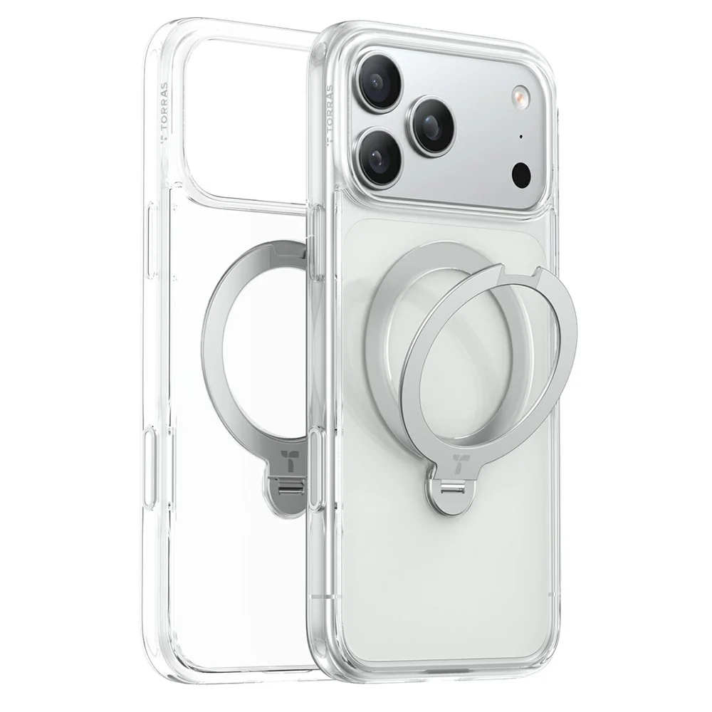 Custodia MagSafe per Apple iPhone 18 Pro Max / 17 Pro Max, Torras, Ostand Spin, Trasparente — 1