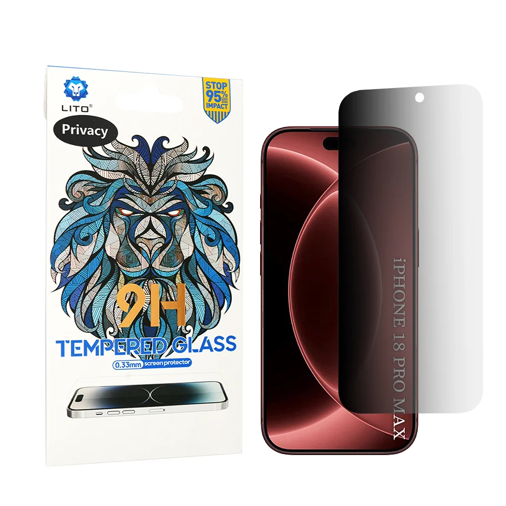 Pellicola protettiva per schermo Privacy Lito Classic per Apple iPhone 18 Pro Max, Vetro temperato, Full Glue, 2.5D — 1