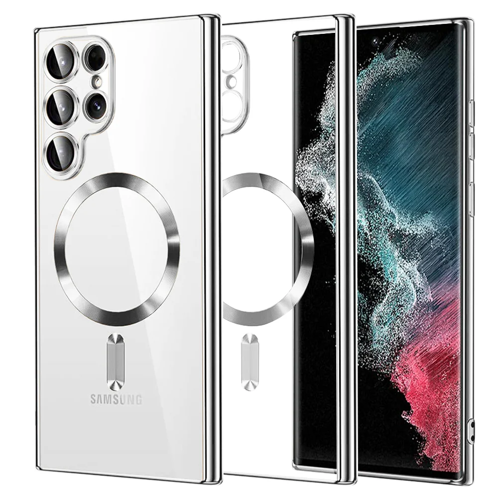 Custodia MagSafe per Samsung Galaxy S22 Ultra 5G S908, Techsuit, Luxury Crystal, Argento — 1