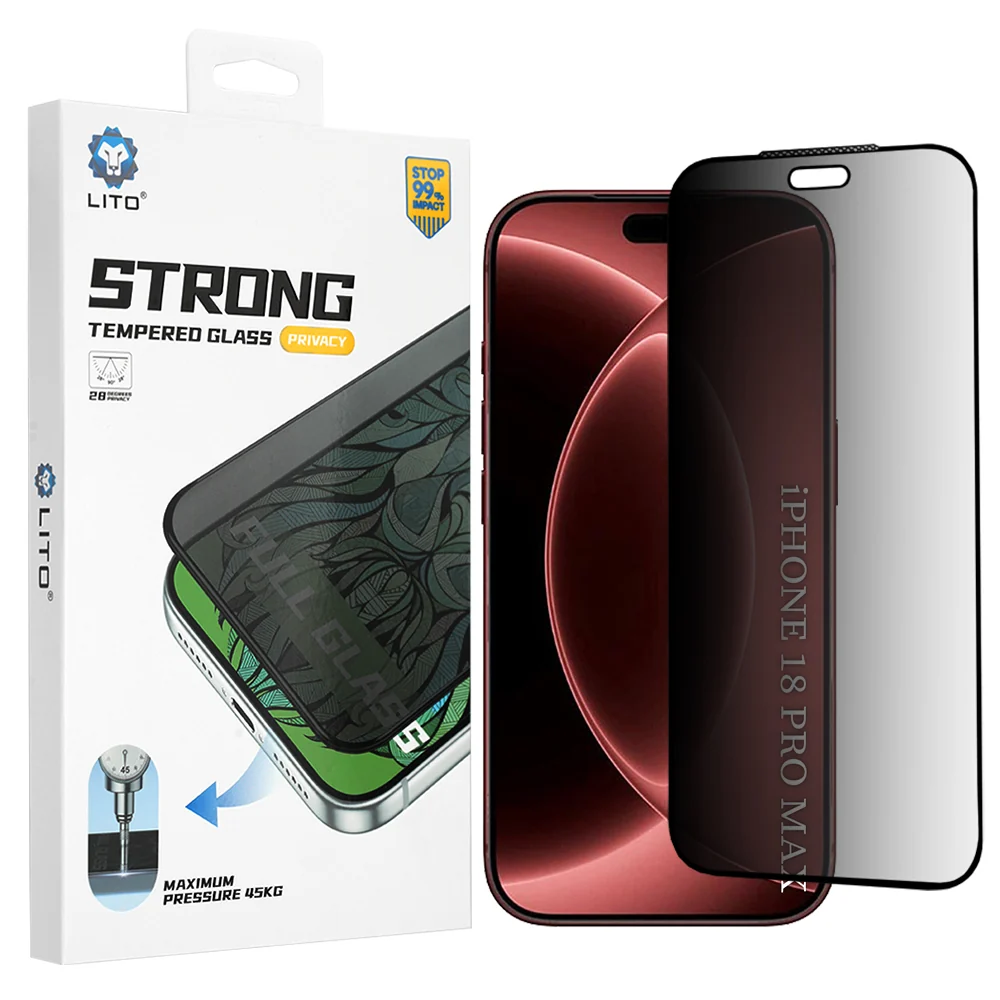 Pellicola protettiva per schermo Privacy Lito D+ Max Strong per Apple iPhone 18 Pro Max, Vetro temperato, Full Glue — 1