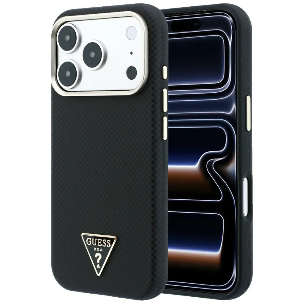 Custodia MagSafe per Apple iPhone 18 Pro / 17 Pro, Guess, Logo Triangolo Kevlar, Nera — 1