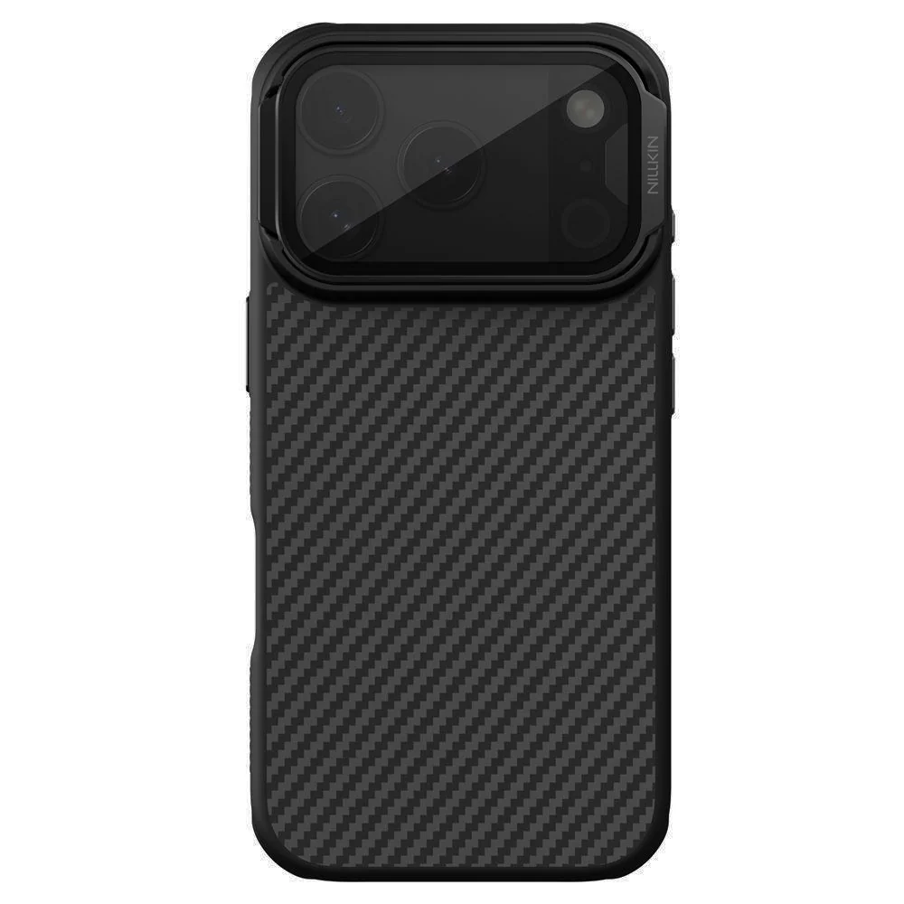 Custodia MagSafe per Apple iPhone 18 Pro Max / 17 Pro Max, Nillkin, CarboProp con copertura trasparente nera per lenti, Nera — 1