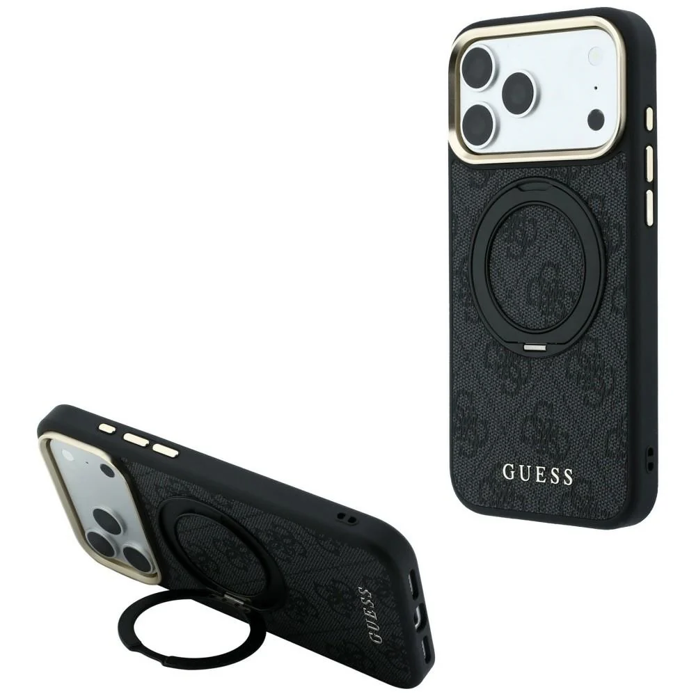 Custodia MagSafe per Apple iPhone 18 Pro Max / 17 Pro Max, Guess, Ring Stand Classic Logo, Nera — 1