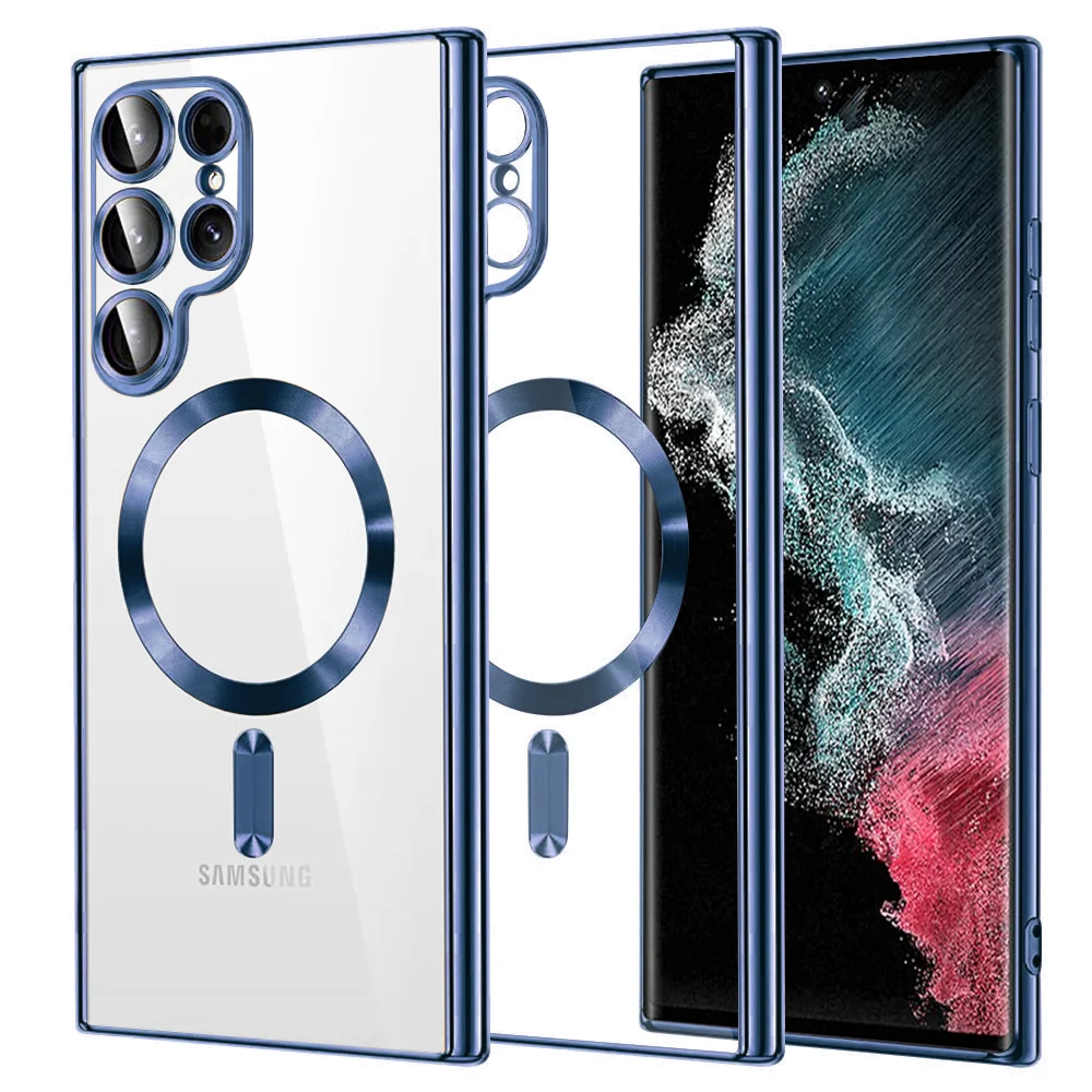 Custodia MagSafe per Samsung Galaxy S22 Ultra 5G S908, Techsuit, Luxury Crystal, Blu Scuro — 1