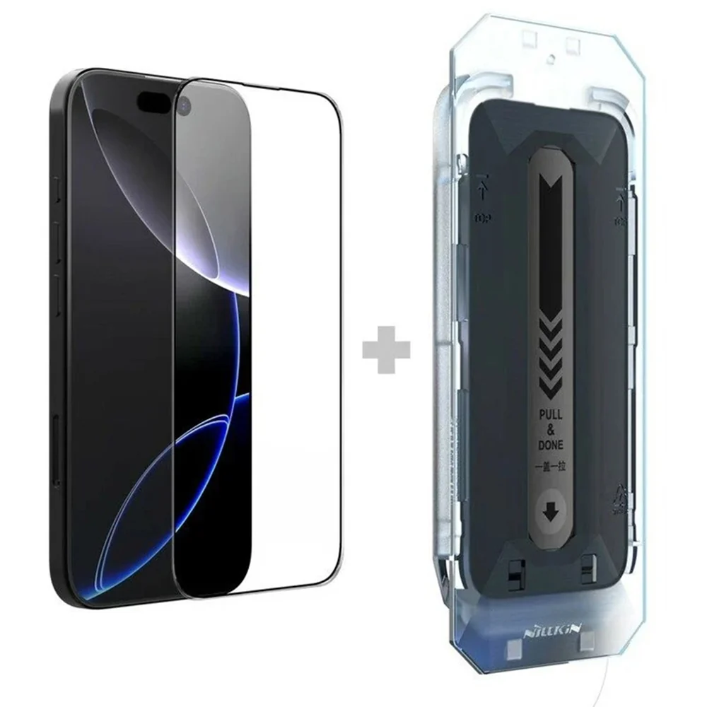 Pellicola protettiva per schermo Nillkin CP+ Pro con applicatore per Apple iPhone 16 Pro Max, vetro temperato, adesivo completo, nero — 1