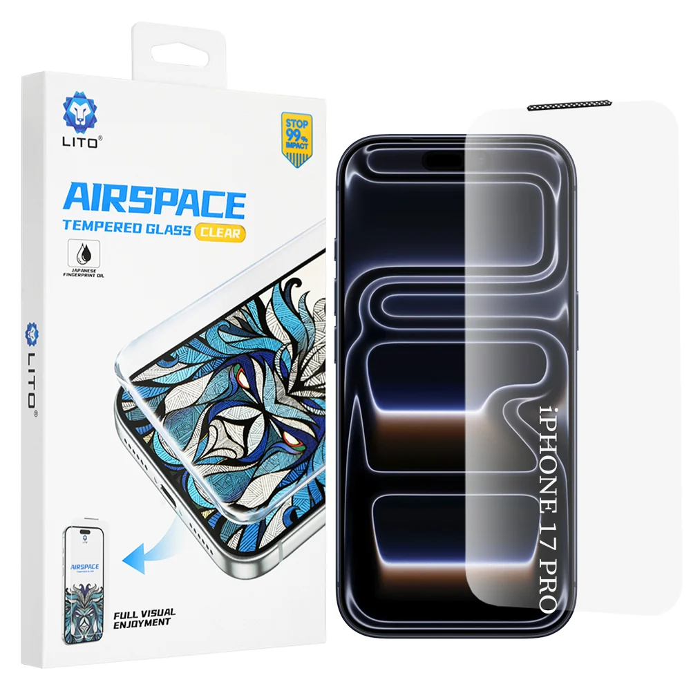 Pellicola protettiva per schermo Lito Airspace Border per Apple iPhone 18 Pro / 17 Pro, Vetro temperato, Colla completa — 1