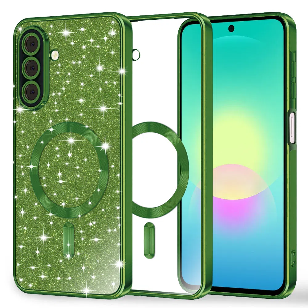 Custodia MagSafe per Samsung Galaxy A27 5G, Techsuit, Luxury Glitter, Verde Scuro — 1