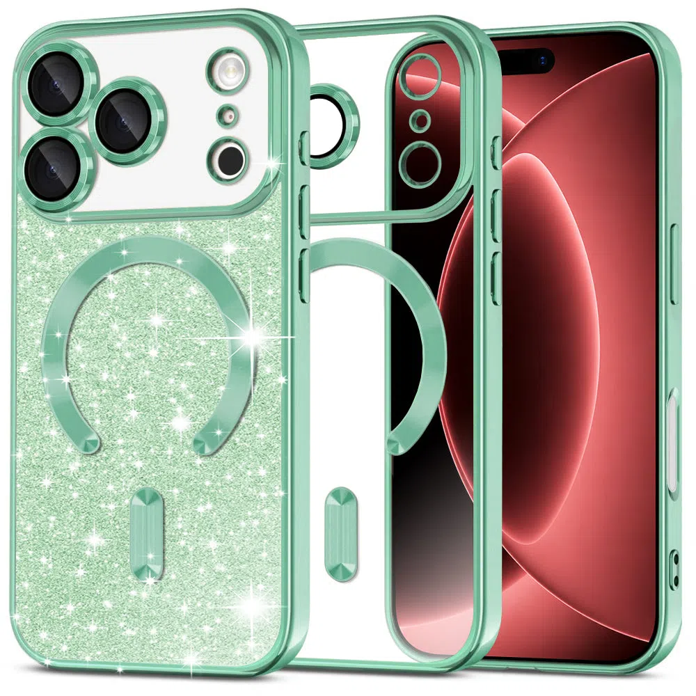Custodia MagSafe per Apple iPhone 18 Pro Max / 17 Pro Max, Techsuit, Luxury Glitter, Verde Chiaro — 1