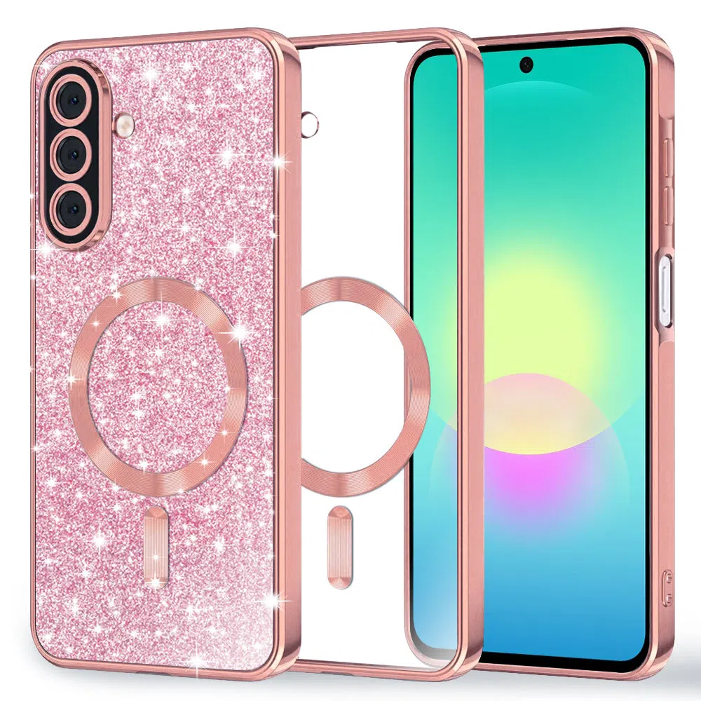 Custodia MagSafe per Samsung Galaxy A27 5G, Techsuit, Luxury Glitter, Rosa Dorato — 1