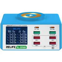 Caricatore Stazione Relife RL-309AW QI, 100W, 5A, 2 x USB-C - 6 x USB-A, Blu