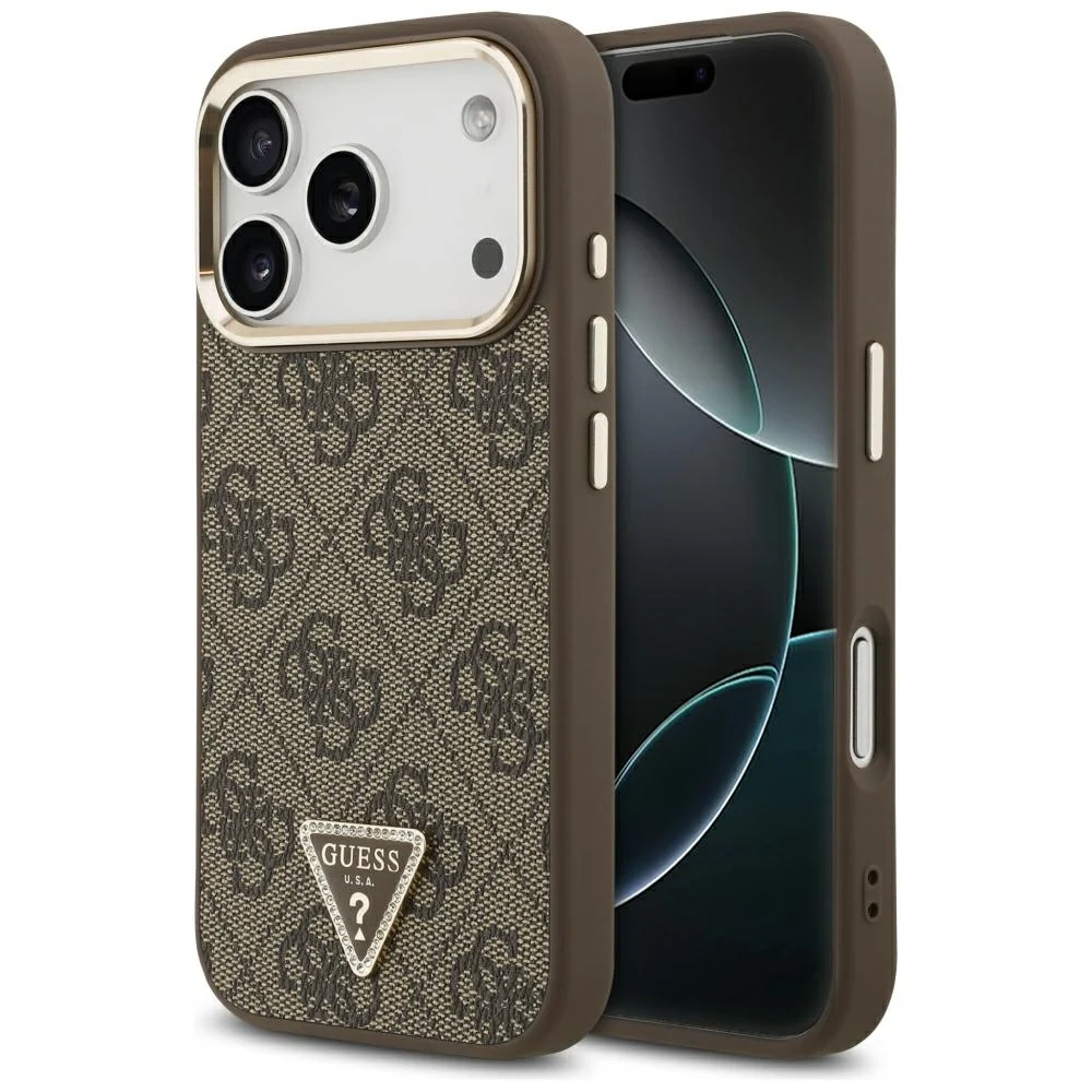 Custodia MagSafe per Apple iPhone 18 Pro / 17 Pro, Guess, Logo Triangolo 4G, Marrone — 1