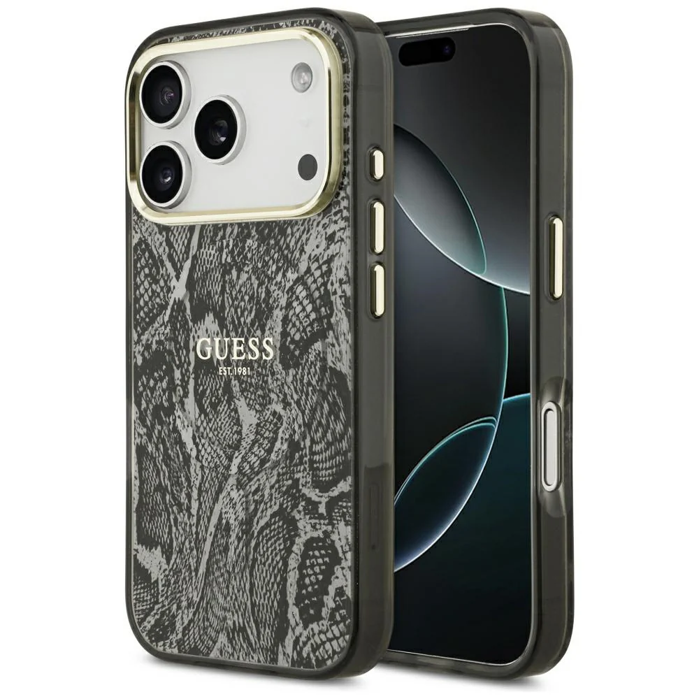 Custodia MagSafe per Apple iPhone 18 Pro / 17 Pro, Guess, motivo pitone, nera — 1