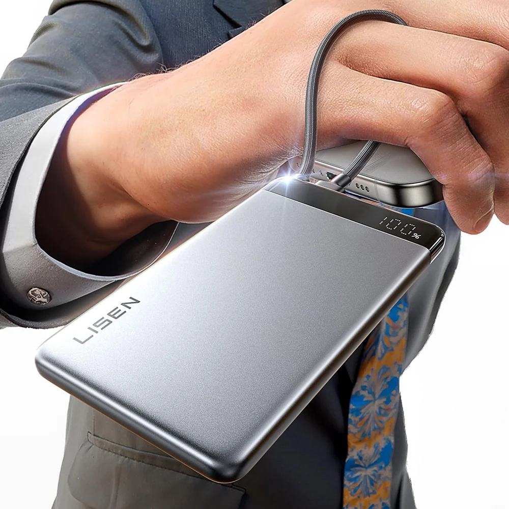 Batteria Esterna Lisen, 10000mAh, 22.5W, PD, 2 x USB-C, Grigio — 1