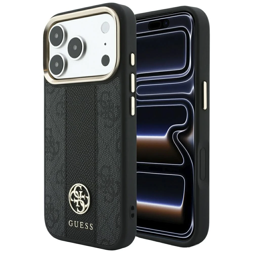 Custodia MagSafe per Apple iPhone 18 Pro Max / 17 Pro Max, Guess, 4G Stripe Round Classic Logo, Nera — 1