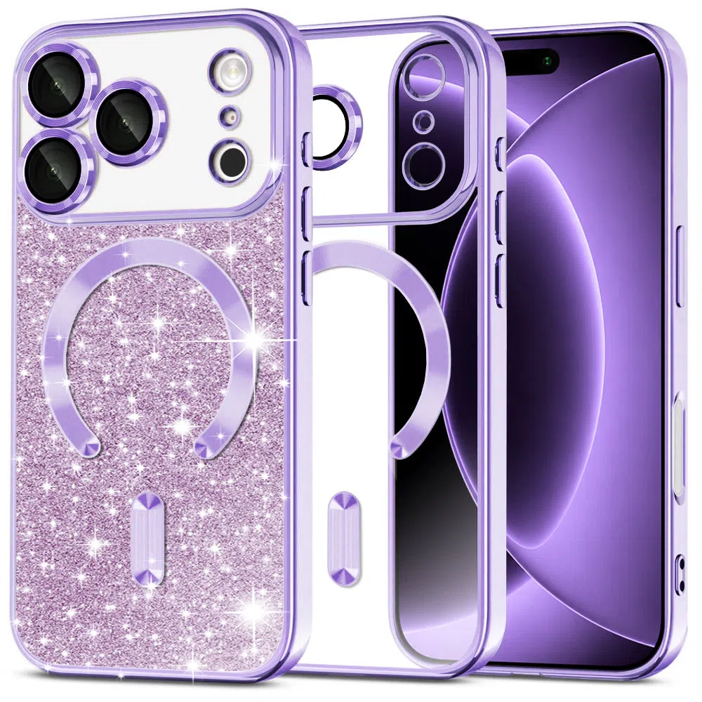 Custodia MagSafe per Apple iPhone 18 Pro / 17 Pro, Techsuit, Luxury Glitter, Viola Chiaro — 1