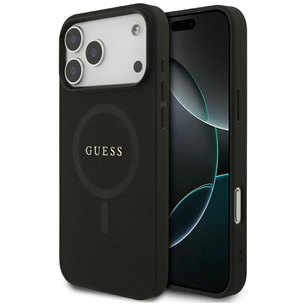Custodia MagSafe per Apple iPhone 18 Pro Max / 17 Pro Max, Guess, Saffiano, Nera — 1