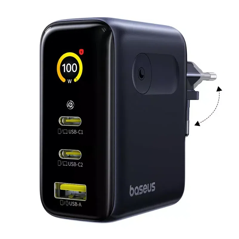 Caricatore da rete Baseus PicoGo AE21 Display, 100W, 5A, 1 x USB-A - 2 x USB-C, Nero E0121B00 — 1