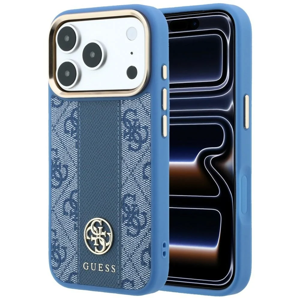 Custodia MagSafe per Apple iPhone 18 Pro / 17 Pro, Guess, 4G Stripe Round Classic Logo, Blu — 1
