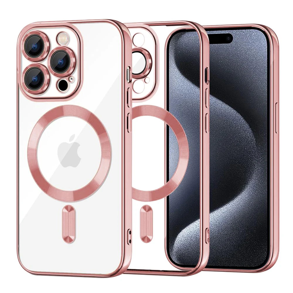 Custodia MagSafe per Apple iPhone 15 Pro, Techsuit, Luxury Crystal, Rosa — 1