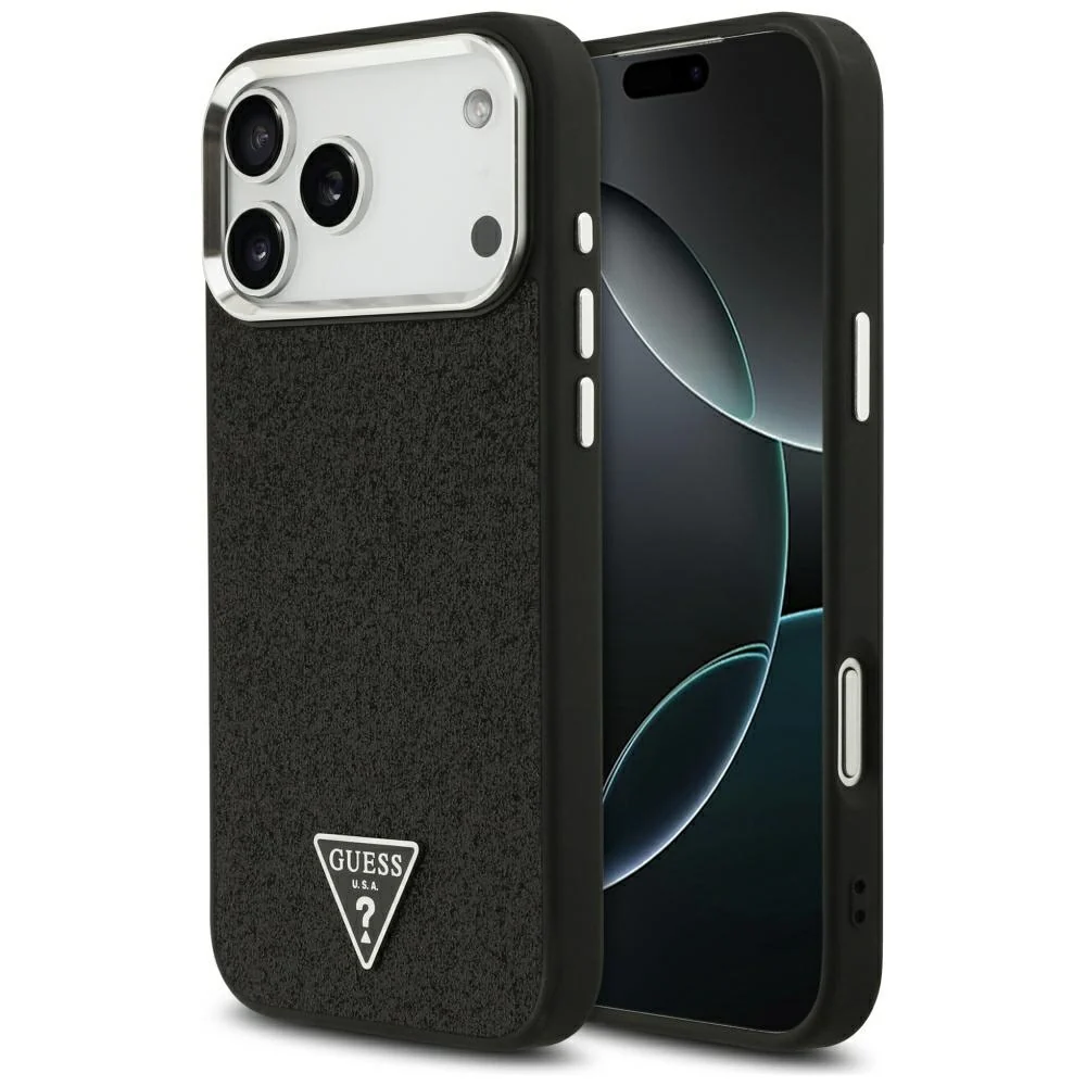 Custodia MagSafe per Apple iPhone 18 Pro Max / 17 Pro Max, Guess, Logo Triangolo Glitter, Nera — 1