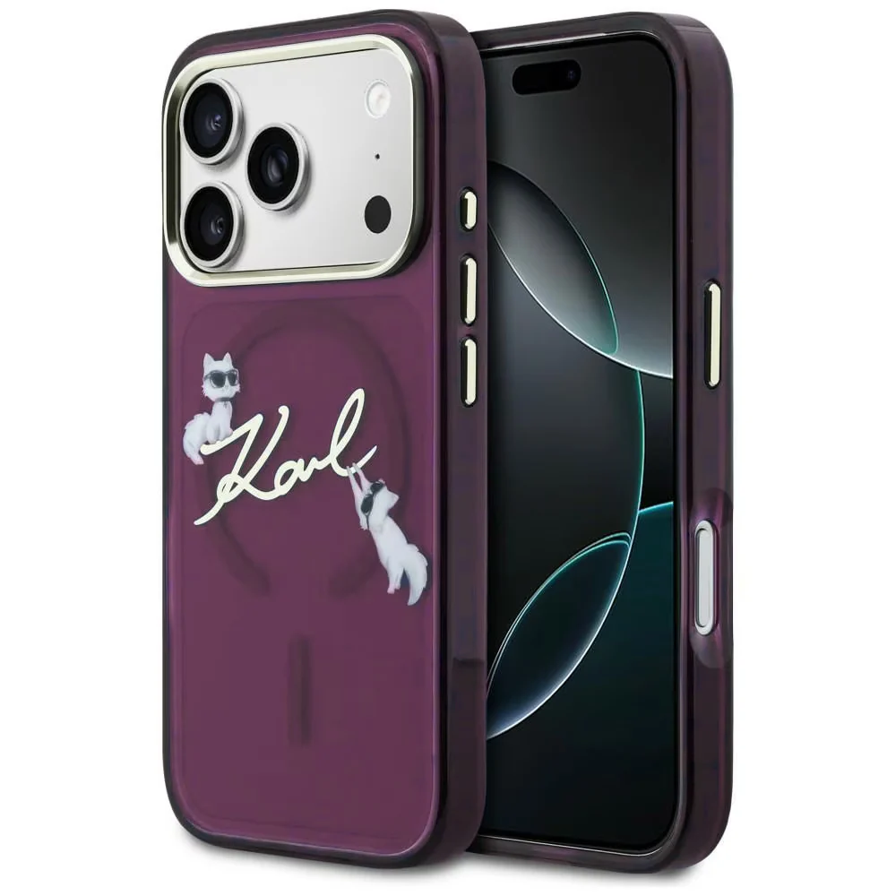 Custodia MagSafe per Apple iPhone 18 Pro / 17 Pro, Karl Lagerfeld, IML Choupette Karl Script Logo, Vinaccia — 1