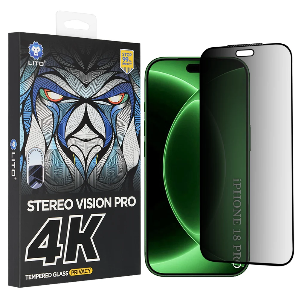 Pellicola protettiva per schermo Privacy Lito D+ Max 4K per Apple iPhone 18 Pro, Vetro temperato, Colla completa — 1
