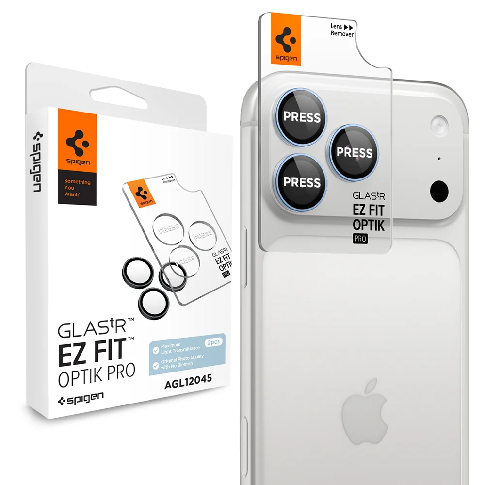 Pellicola protettiva per fotocamera posteriore Spigen GlastR EZ FIT Optik Pro per Apple iPhone 18 Pro / 18 Pro Max, vetro temperato, set da 2 pezzi, blu AGL12045 — 1