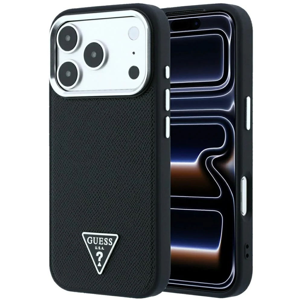 Custodia MagSafe per Apple iPhone 18 Pro Max / 17 Pro Max, Guess, Logo Triangolo Granulato, Nera — 1