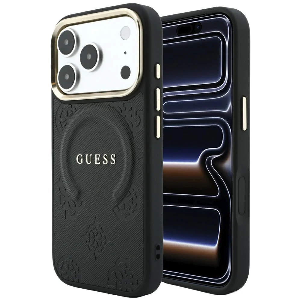 Custodia MagSafe per Apple iPhone 18 Pro Max / 17 Pro Max, Guess, Saffiano Peony Ring, Nera — 1
