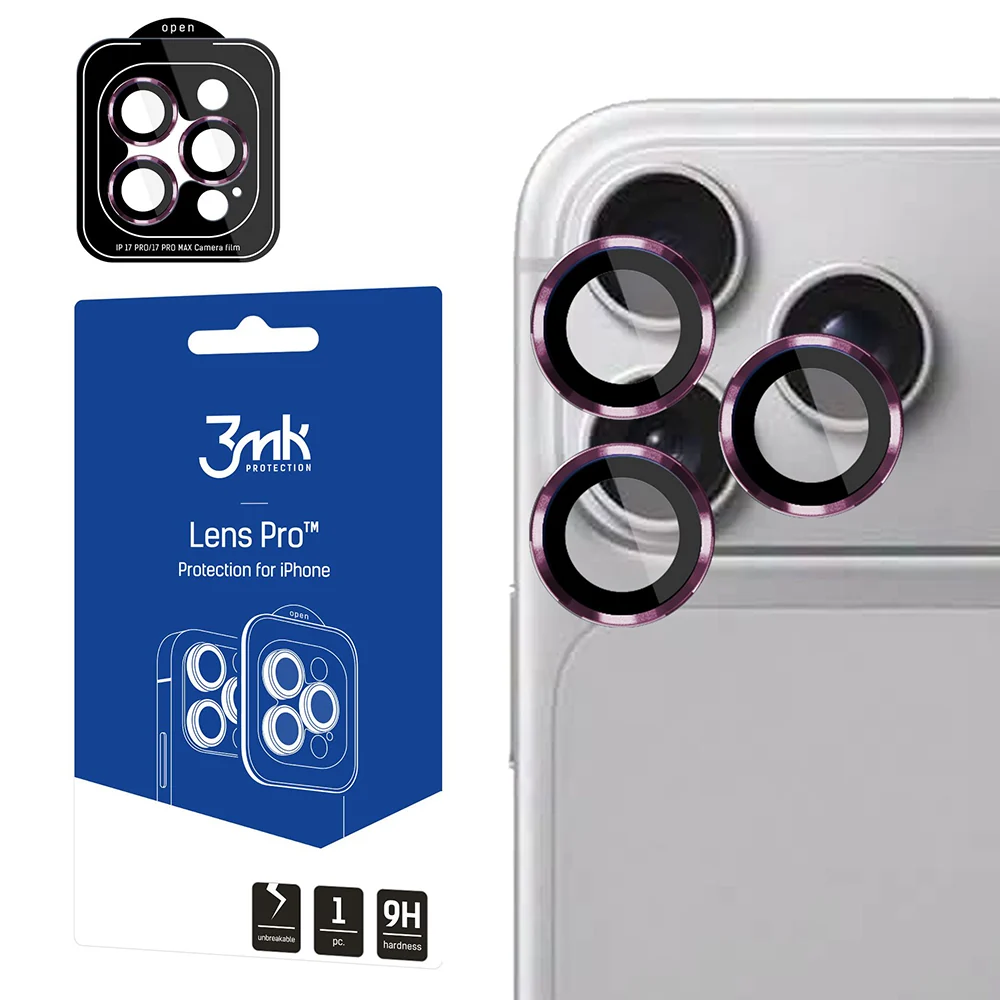 Pellicola protettiva per fotocamera posteriore 3MK Protection Pro per Apple iPhone 18 Pro / 18 Pro Max, vetro temperato, bordeaux — 1