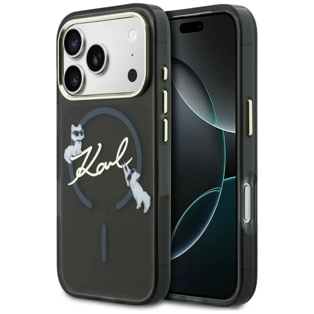 Custodia MagSafe per Apple iPhone 18 Pro, Karl Lagerfeld, IML Choupette Karl Script Logo, Nera — 1