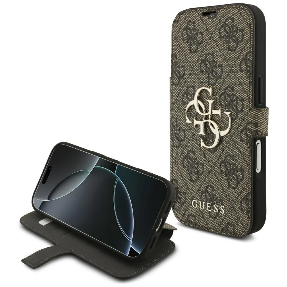 Custodia per Apple iPhone 18 Pro / 17 Pro, Guess, Logo Metallico 4G, Marrone — 1