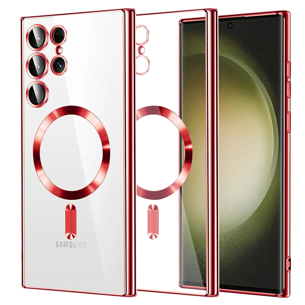 Custodia MagSafe per Samsung Galaxy S23 Ultra S918, Techsuit, Luxury Crystal, Rossa — 1