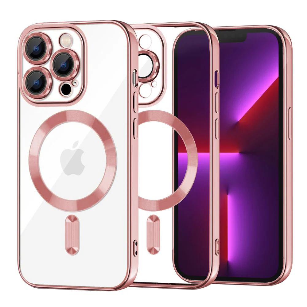 Custodia MagSafe per Apple iPhone 13 Pro, Techsuit, Luxury Crystal, Rosa — 1