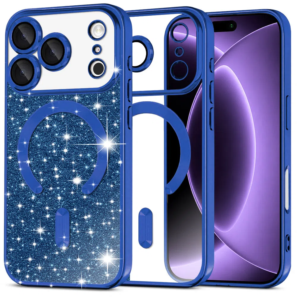Custodia MagSafe per Apple iPhone 18 Pro / 17 Pro, Techsuit, Luxury Glitter, Blu Scuro — 1