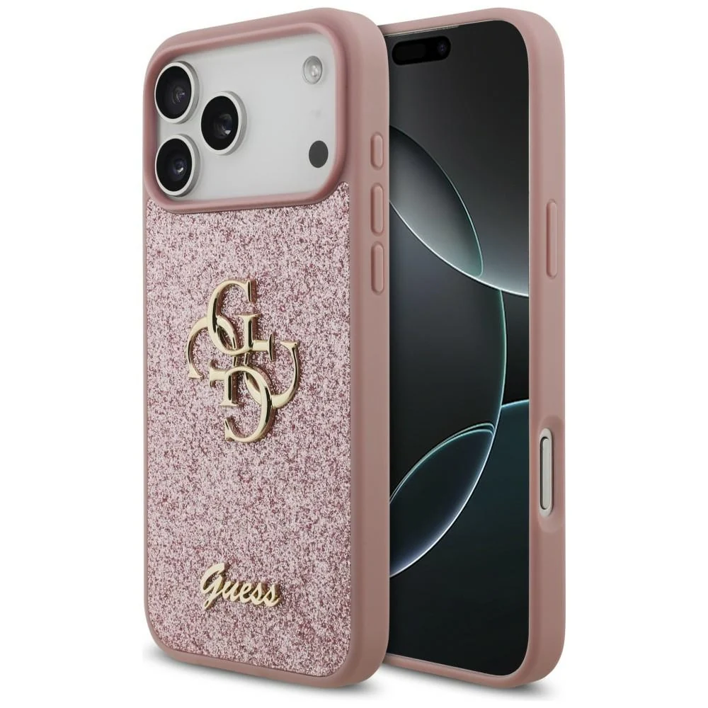 Custodia per Apple iPhone 18 Pro Max / 17 Pro Max, Guess, Fixed Glitter Big 4G, Rosa — 1
