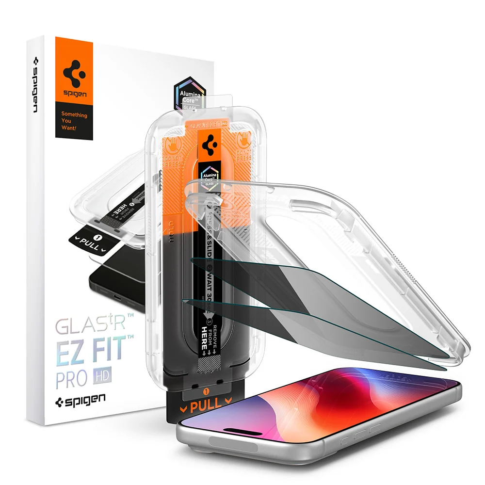 Pellicola protettiva per schermo Privacy Spigen GlastR EZ FIT Pro HD per Apple iPhone 18 Pro, Vetro Temperato, Full Glue, Set 2 pezzi AGL12027 — 1