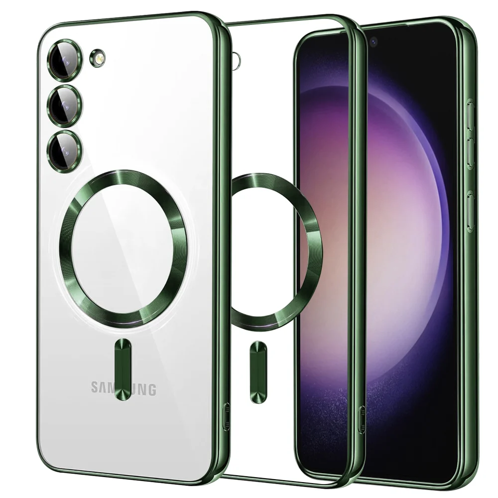 Custodia MagSafe per Samsung Galaxy S23 S911, Techsuit, Luxury Crystal, Verde Scuro — 1