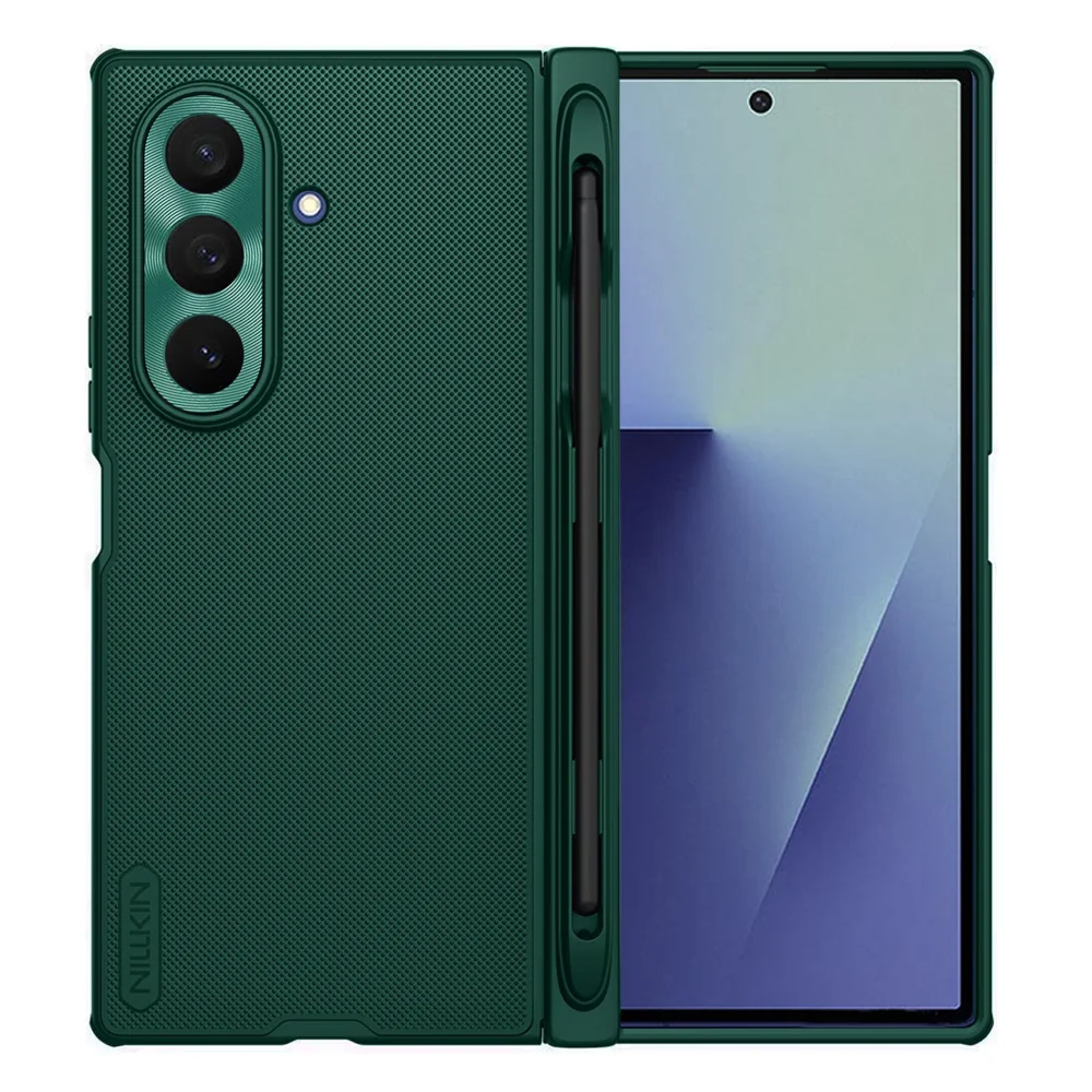 Custodia MagSafe per Samsung Galaxy Z Fold7 F966, Nillkin, Super Frosted Shield con Porta Penna, Verde Scuro — 1