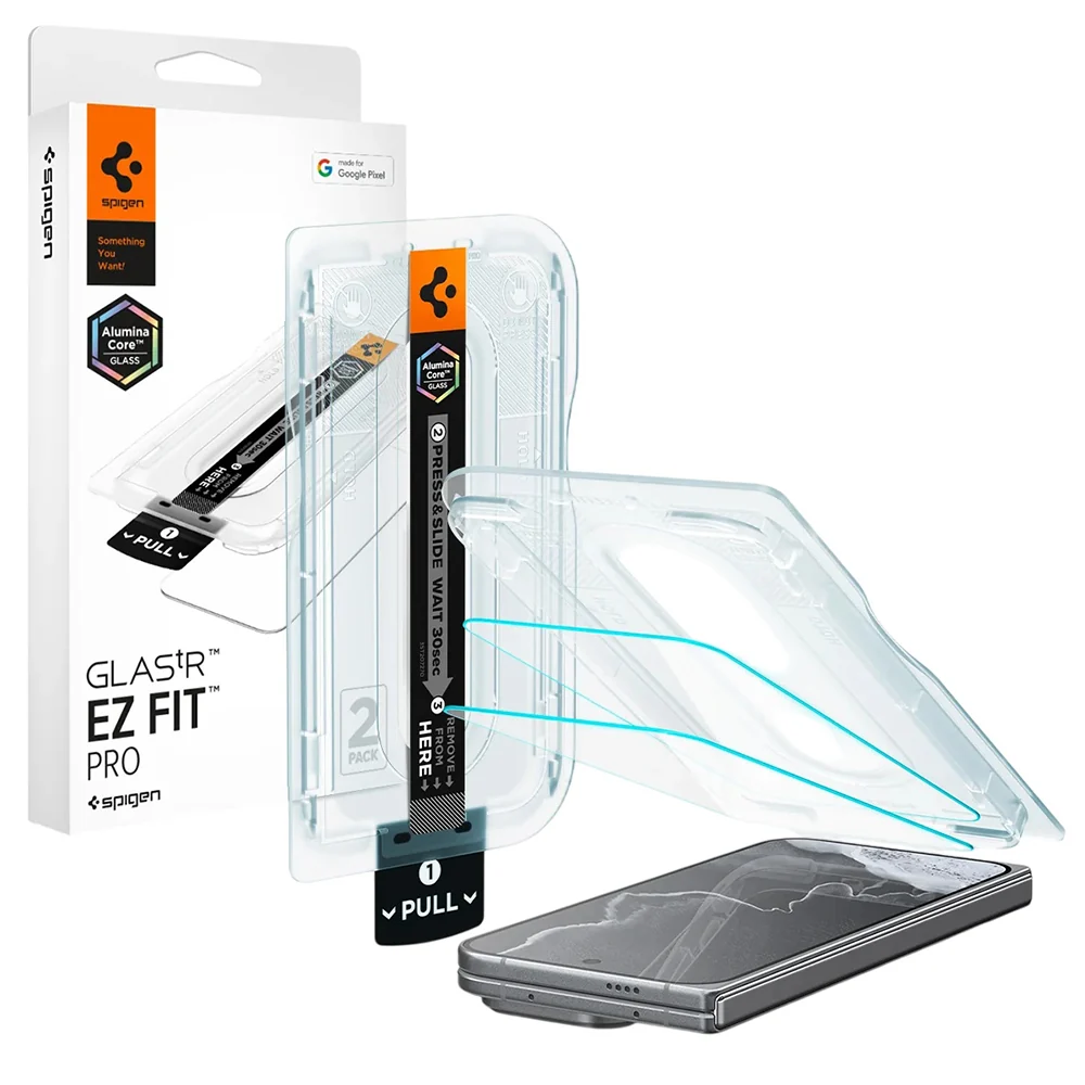 Pellicola protettiva per schermo esterno Spigen GlastR EZ FIT Pro per Google Pixel 11 Pro Fold, vetro temperato, adesivo completo, set da 2 pezzi AGL11490 — 1